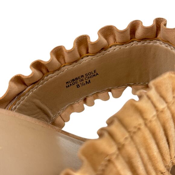 Ann Taylor Ruffle Heels Mule Sandal SZ 8.5 Womens Tan Boho Chic Casual Vacation - Picture 10 of 12